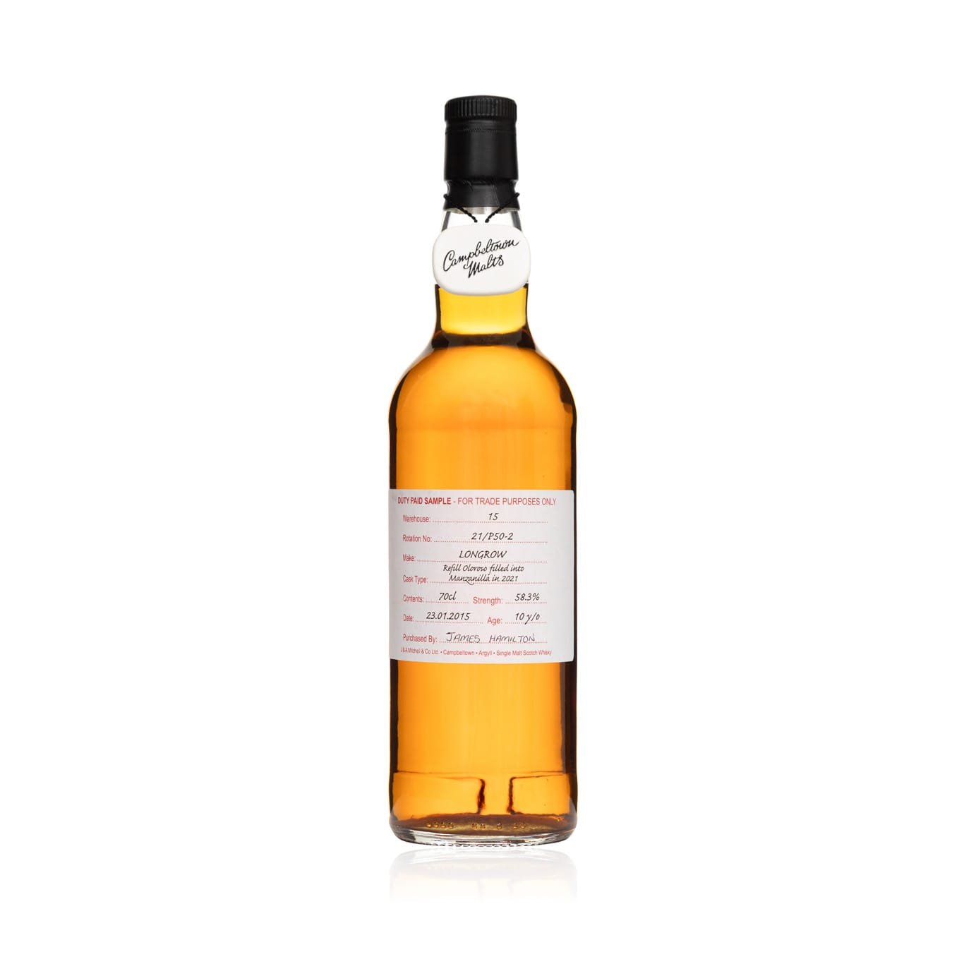 Longrow 10 Year Old 2015 Refill Oloroso Filled Into Manzanilla in 2021 - Duty Paid Sample 58.3%