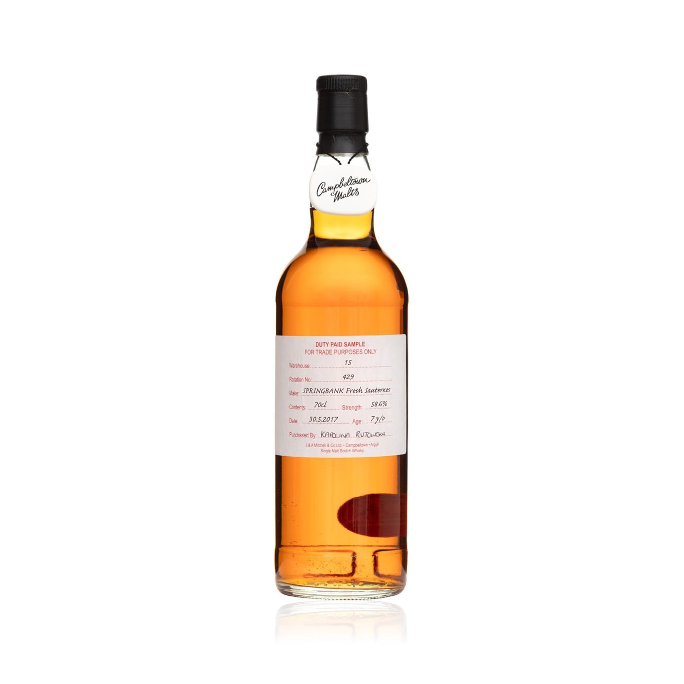 Springbank 7 Year Old 2017 Fresh Sauternes - Duty Paid Sample 58.6%