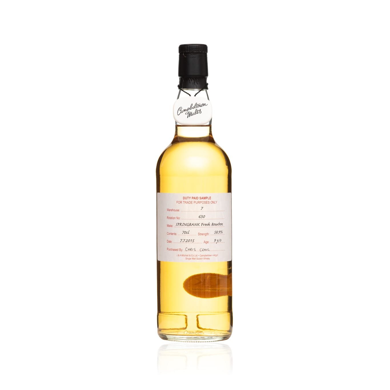 Springbank 9 Year Old 2015 (Fresh Bourbon) - Duty Paid Sample 58.9%